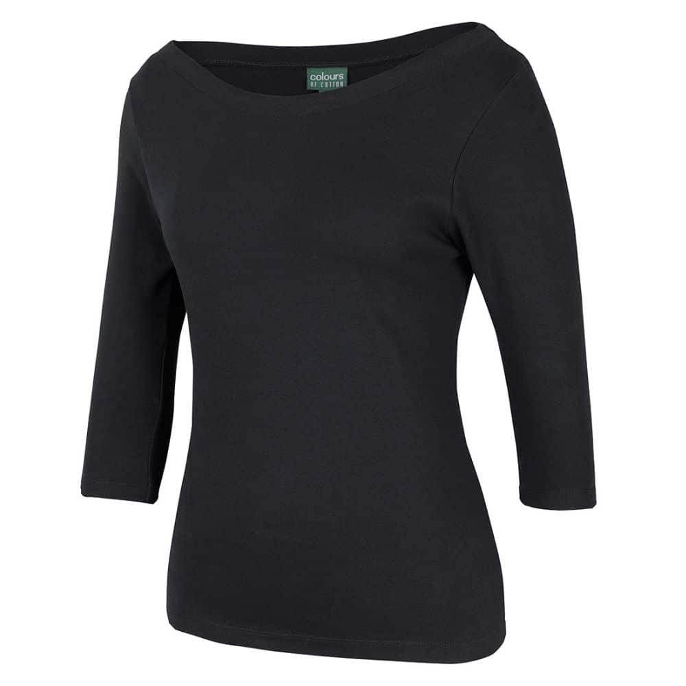 1BT3_C OF C LADIES 34 SLEEVE BOAT NECK TEE-Black-side