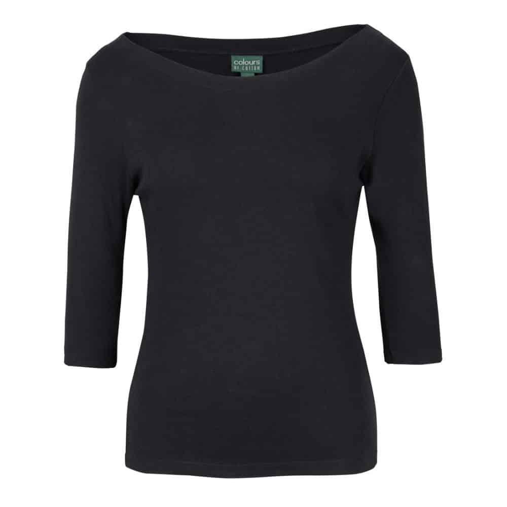 1BT3_C OF C LADIES 34 SLEEVE BOAT NECK TEE-Black