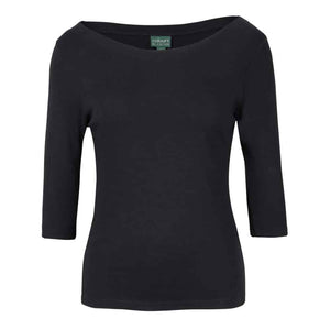 1BT3_C OF C LADIES 34 SLEEVE BOAT NECK TEE-Black