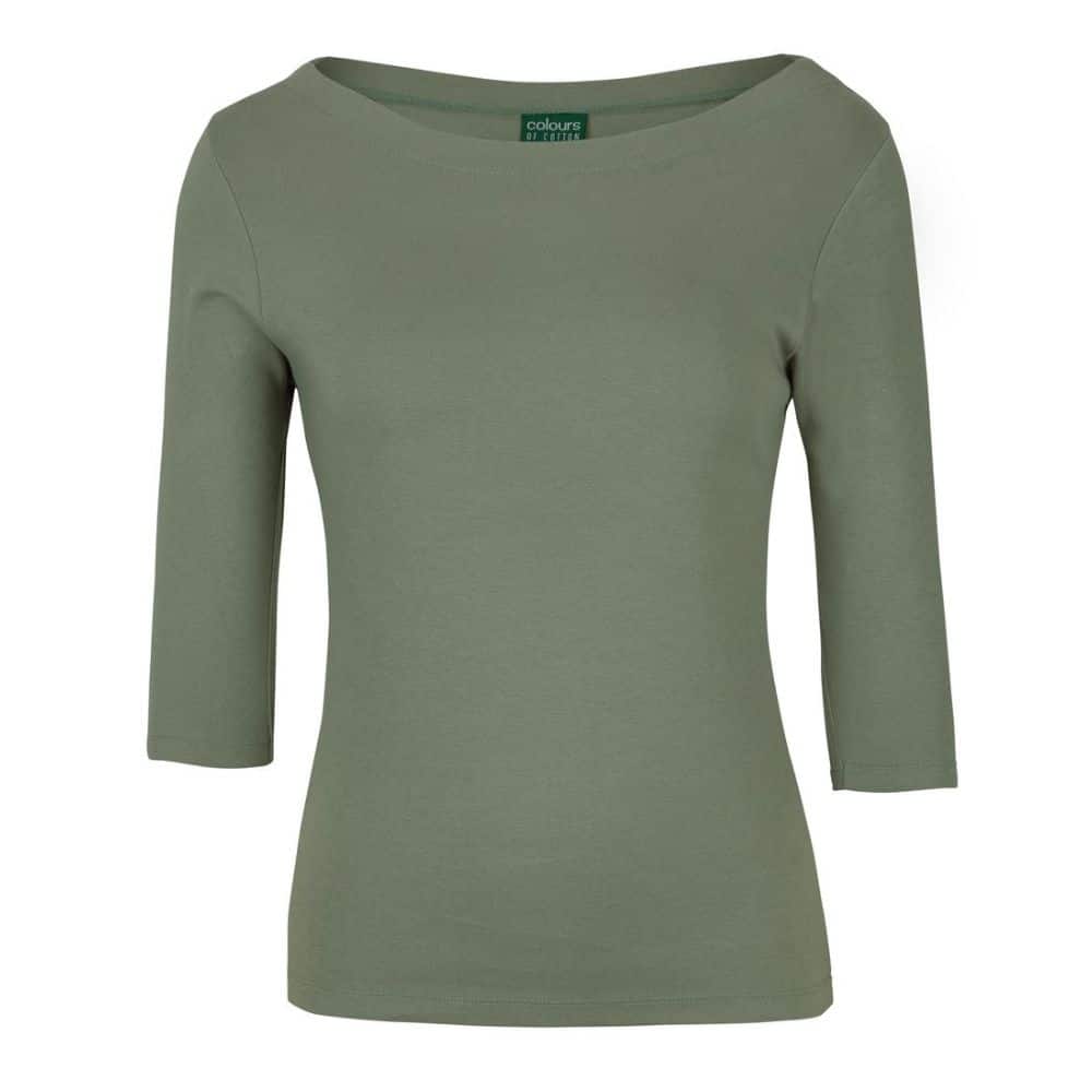 1BT3_C OF C LADIES 34 SLEEVE BOAT NECK TEE-Sage