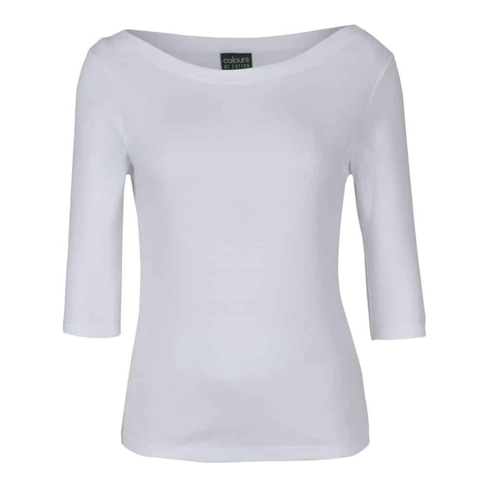 1BT3_C OF C LADIES 34 SLEEVE BOAT NECK TEE-White