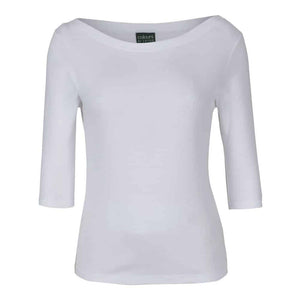 1BT3_C OF C LADIES 34 SLEEVE BOAT NECK TEE-White