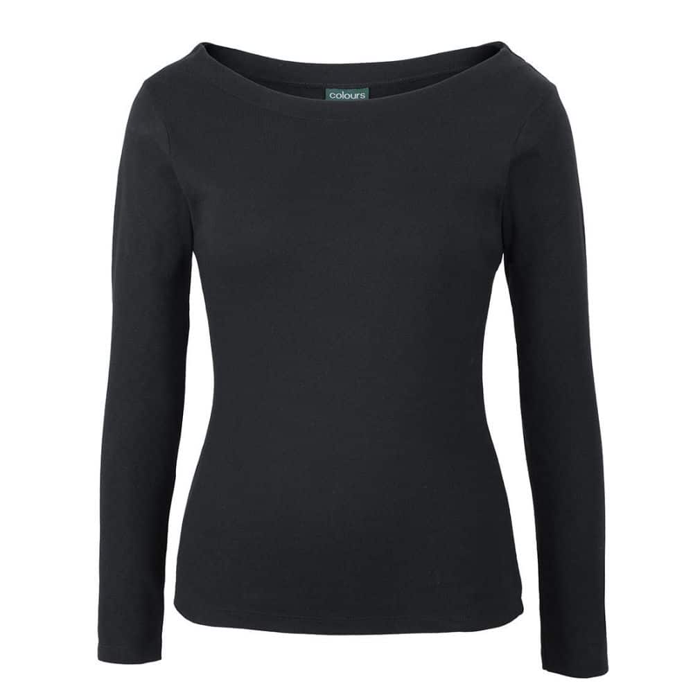 1BTL_C OF C LADIES LS BOAT NECK TEE-Black