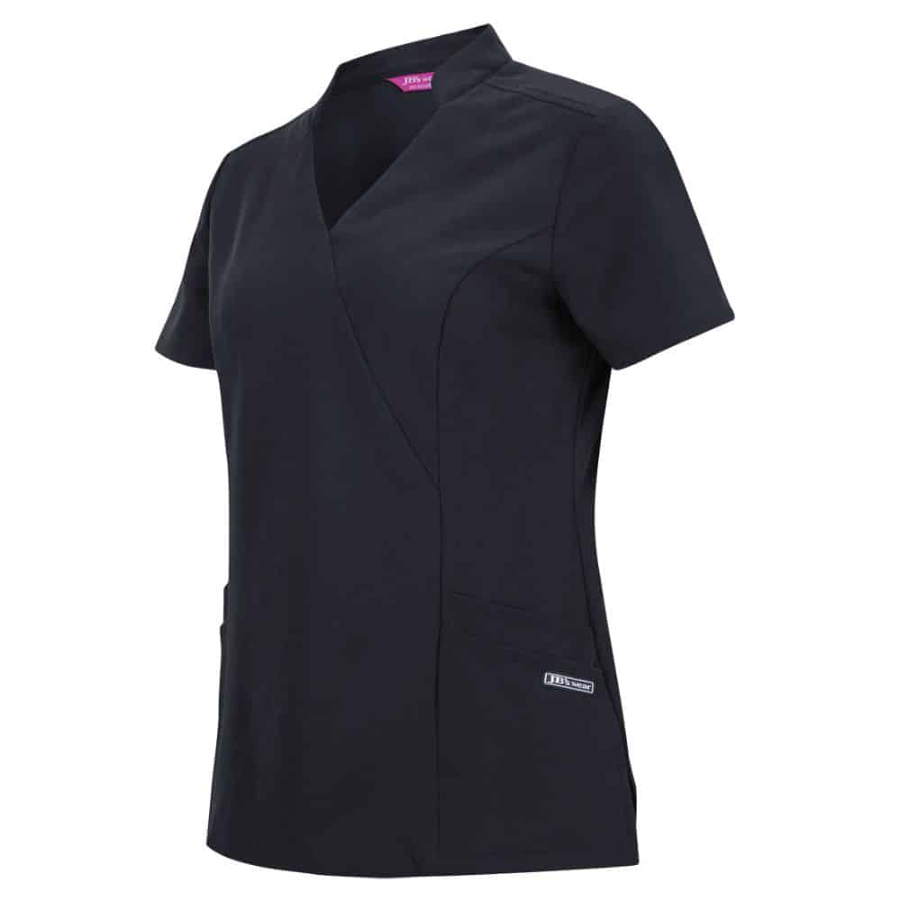 4SMT1-JB'S LADIES NU MANDARIN COLLAR SCRUB TOP-Black-side