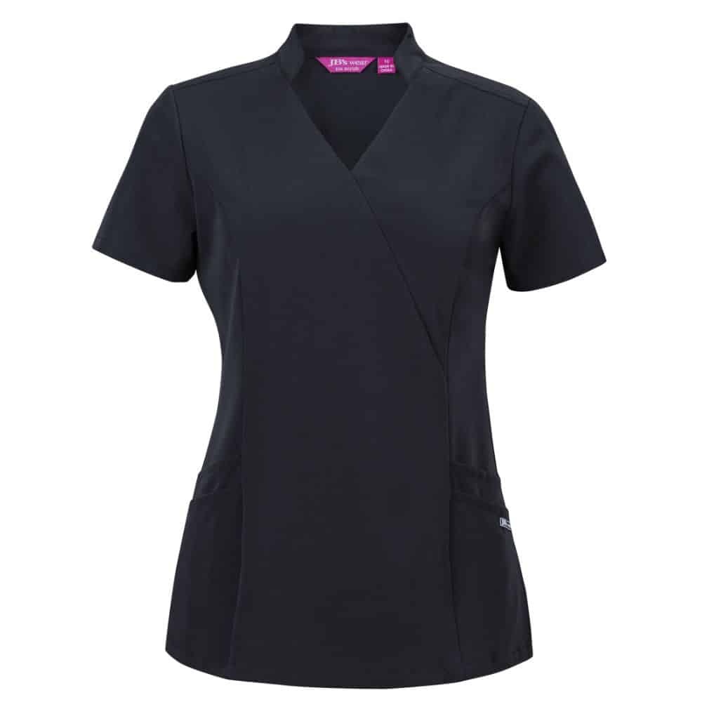 4SMT1-JB'S LADIES NU MANDARIN COLLAR SCRUB TOP-Black