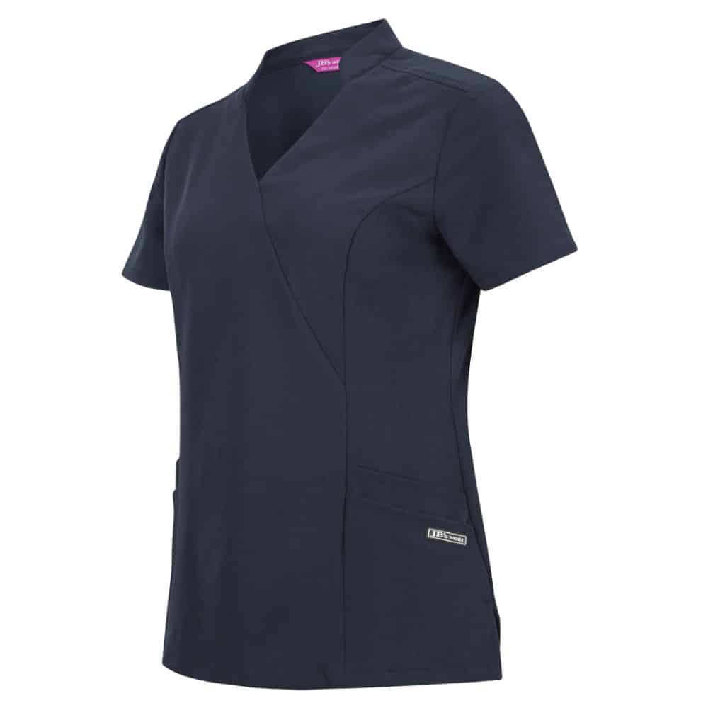 4SMT1-JB'S LADIES NU MANDARIN COLLAR SCRUB TOP-Navy-side