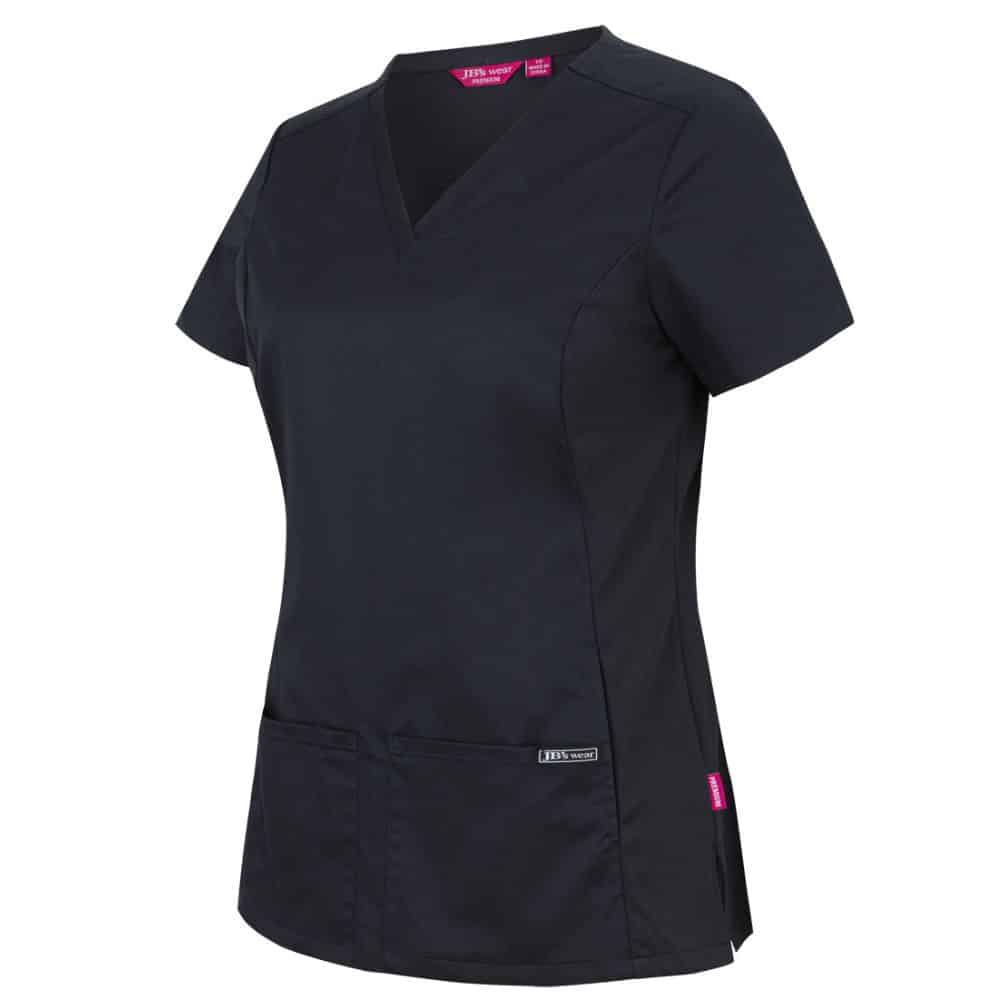 4SUT1-JB'S LADIES PREMIUM STRETCH PANEL SCRUB TOP-Black-side