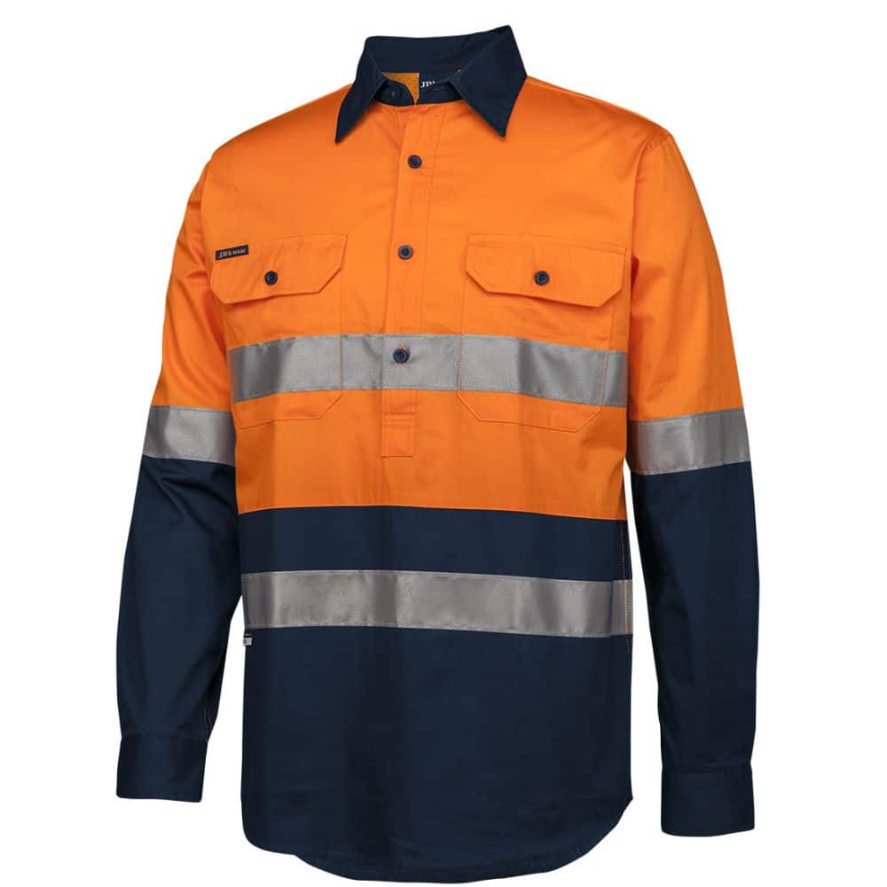 6DNRL-JB'S HI VIS (D+N) RIPSTOP LS FISHING SHIRT-Orange-Navy-side