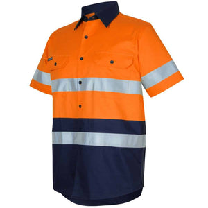 6DNWS-JB'S HI VIS (D+N) SS 150G WORK SHIRT-Orange-Navy-Side