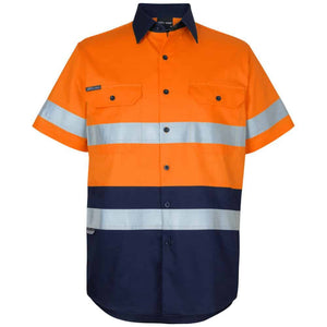 6DNWS-JB'S HI VIS (D+N) SS 150G WORK SHIRT-Orange-Navy