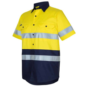 6DNWS-JB'S HI VIS (D+N) SS 150G WORK SHIRT-Yellow-Navy-Side