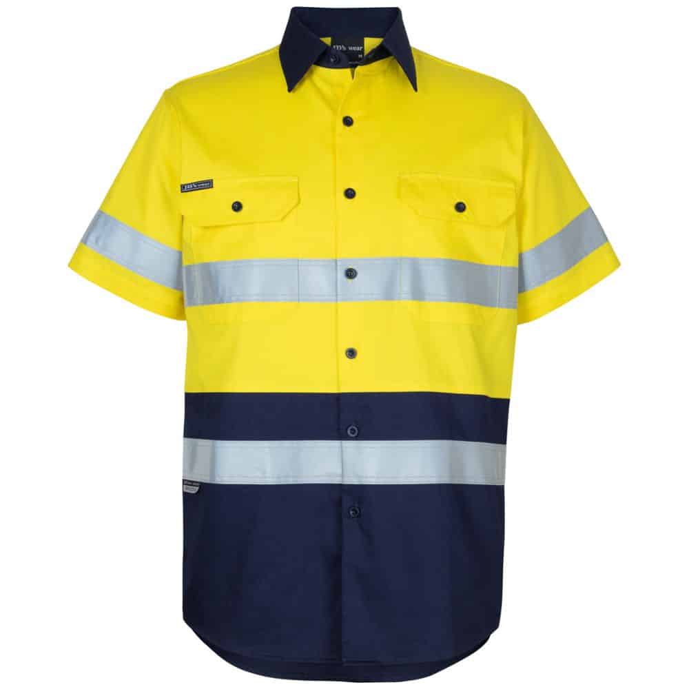 6DNWS-JB'S HI VIS (D+N) SS 150G WORK SHIRT-Yellow-Navy
