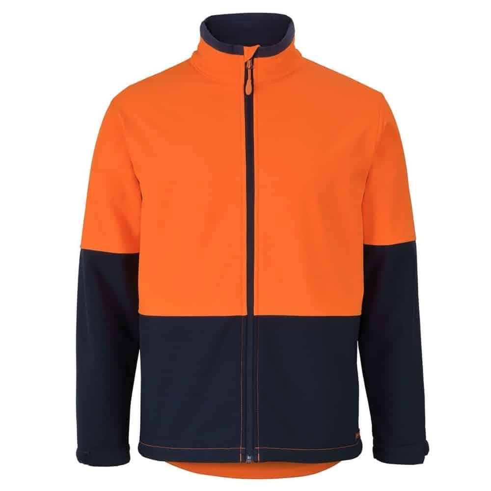 6HRJ_JB_HI-VIS-THREE-LAYER-SOFTSHELL-JACKET_Orange-Navy_Front