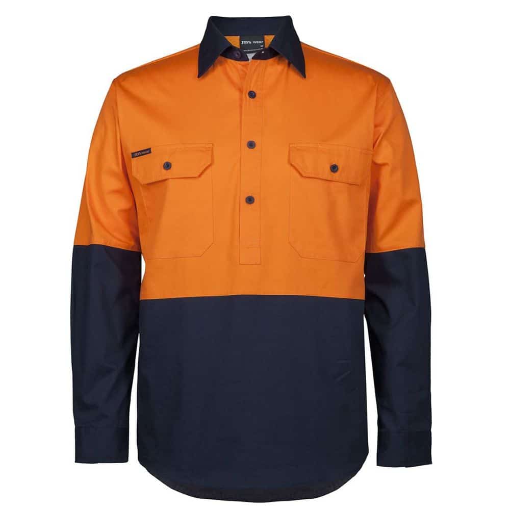 6HVCS_Hi-Vis-Close-Front-LS-150g-Work-Shirt_Ora-Navy