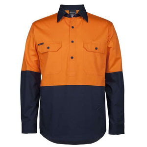 6HVCS_Hi-Vis-Close-Front-LS-150g-Work-Shirt_Ora-Navy