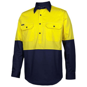 6HVCS_Hi-Vis-Close-Front-LS-150g-Work-Shirt_Yel-Navy_side