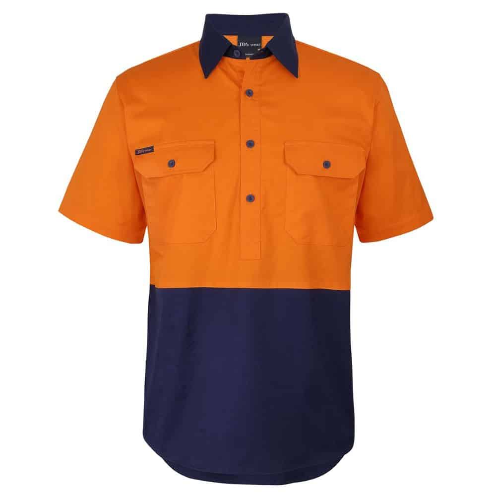 6HVCW_HI-VIS-CLOSE-FRONT-SS-150G-WORK-SHIRT_Ora-Navy_front