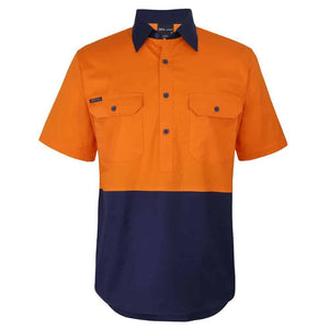 6HVCW_HI-VIS-CLOSE-FRONT-SS-150G-WORK-SHIRT_Ora-Navy_front