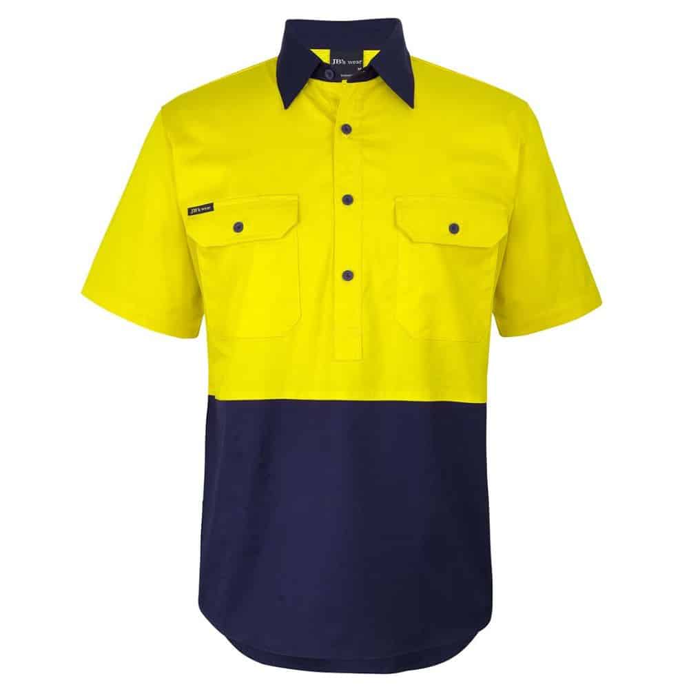 6HVCW_HI-VIS-CLOSE-FRONT-SS-150G-WORK-SHIRT_Yel-Navy