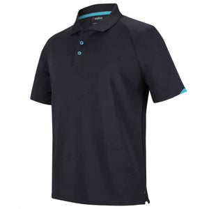 7STC-PODIUM CONTRAST STRETCH POLO-Black-Aqua-Side
