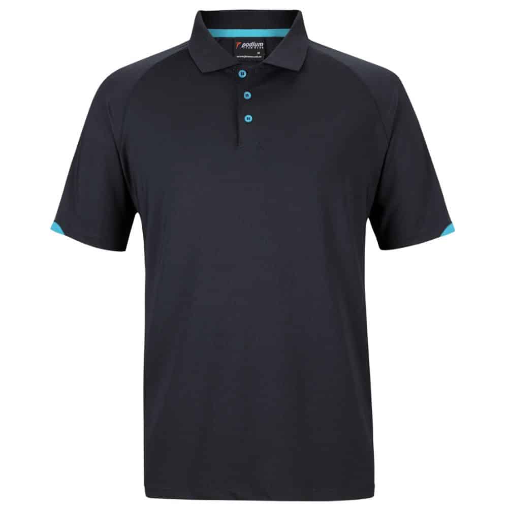 7STC-PODIUM CONTRAST STRETCH POLO-Black-Aqua
