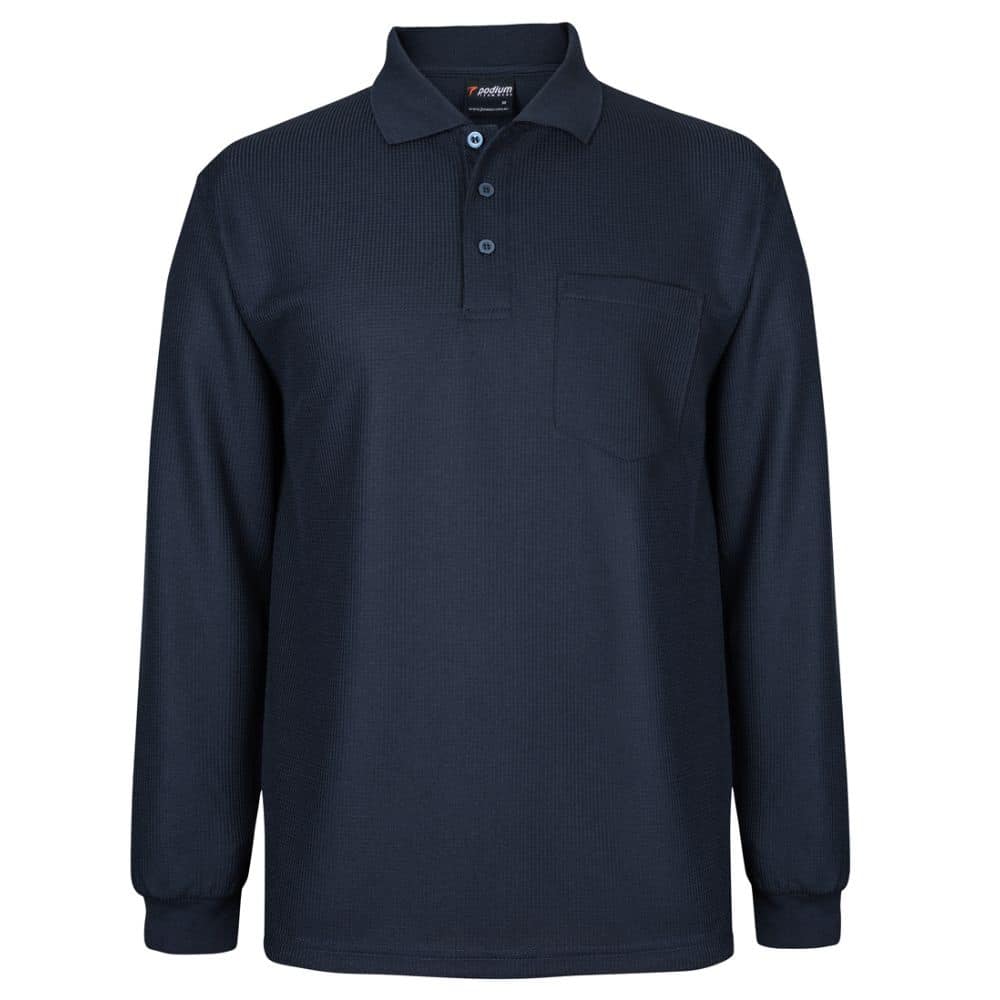 7WPL_PODIUM LS WAFFLE POCKET POLO-Navy