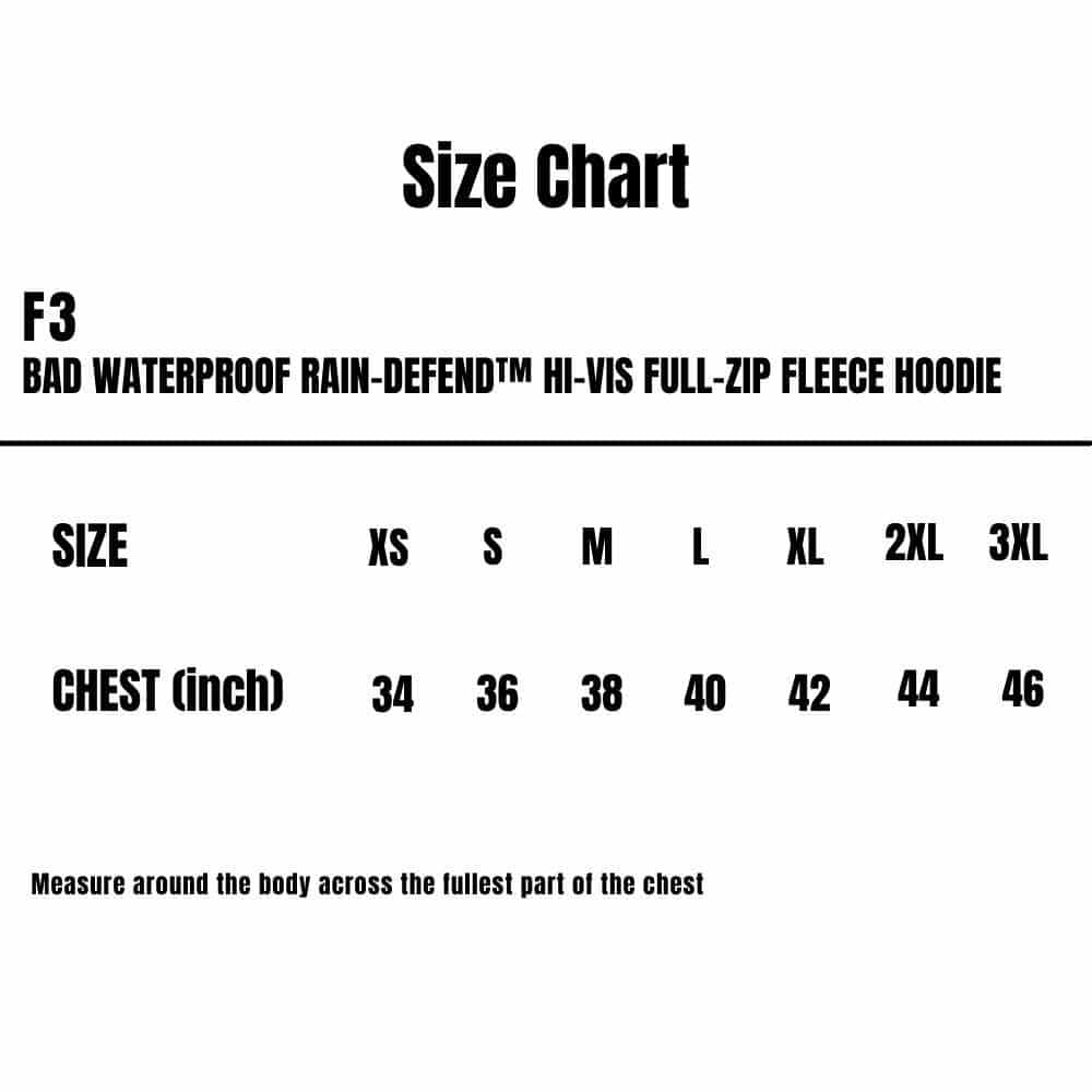 F3_Bad_Waterproof-Rain-Defend-Hi-Vis-Full-Zip-Fleece-Hoodie_Size-Chart