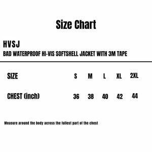 HVSJ_BAD_Waterproof-Hi-Vis-Softshell-Jacket-With-3M-Tape_Size-Chart