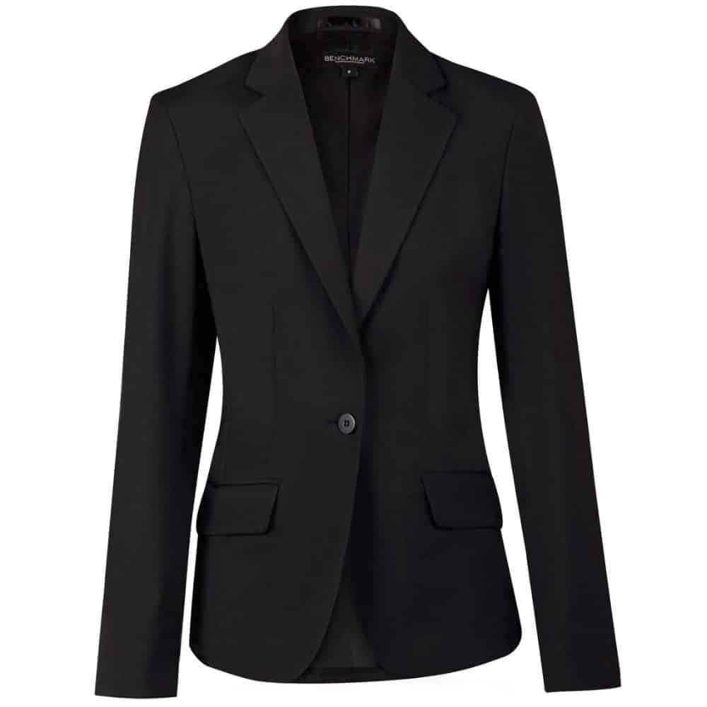 M9201_Ladies’ Wool Blend Stretch One Button Cropped Jacket-Black