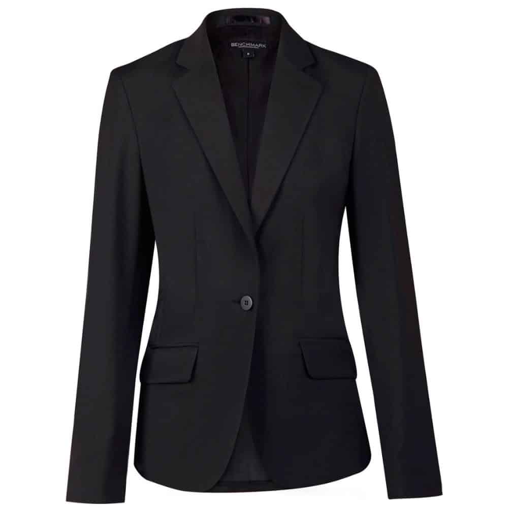 M9201_Ladies’ Wool Blend Stretch One Button Cropped Jacket-Charcoal