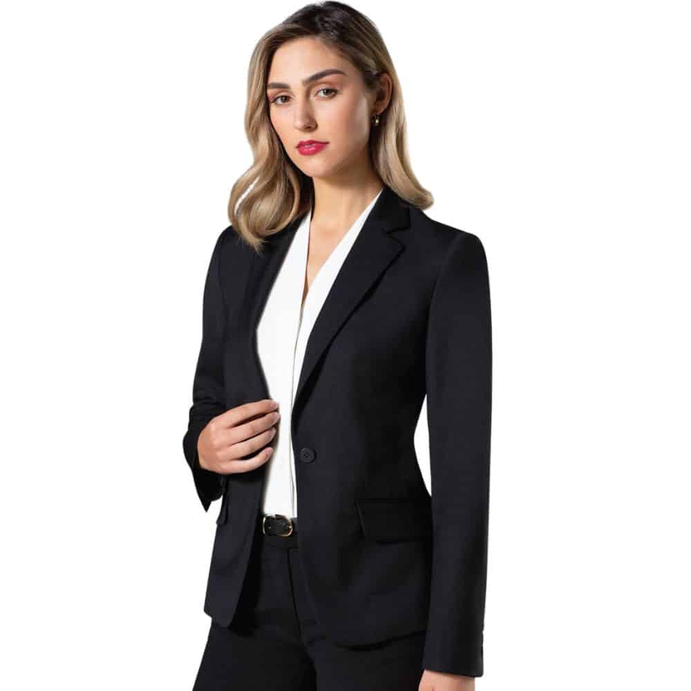 M9201_Ladies’ Wool Blend Stretch One Button Cropped Jacket