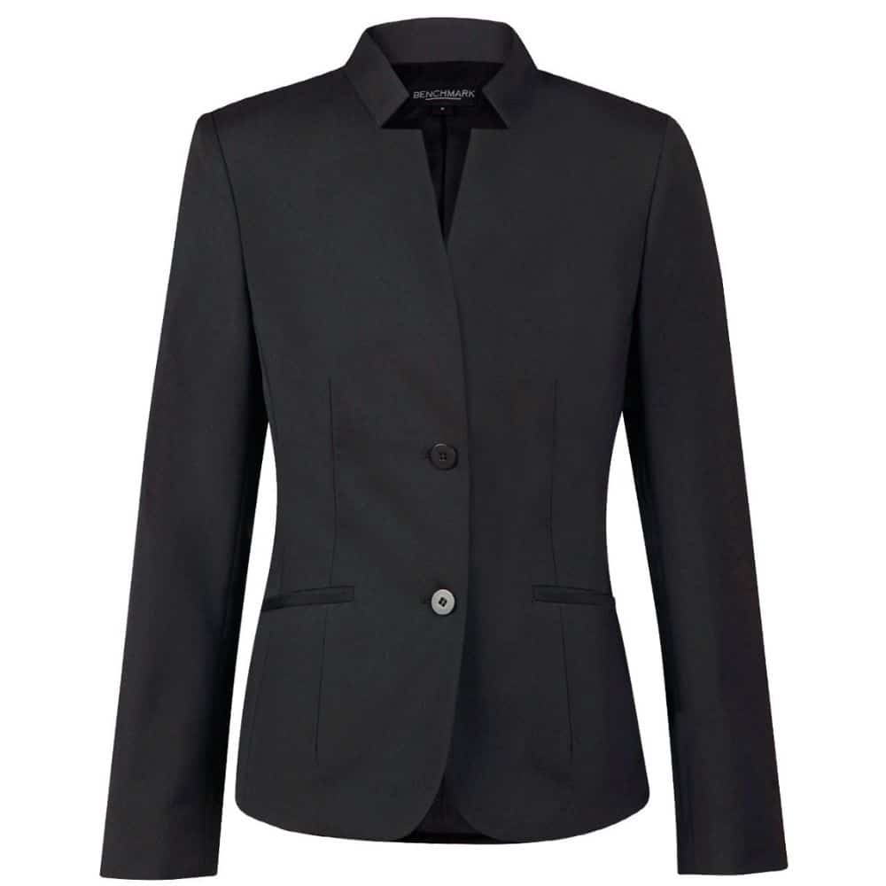 M9202_Ladies’ Wool Blend Stretch Reverse Lapel Jacket-Charcoal