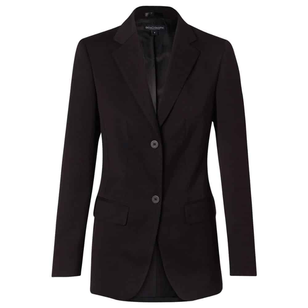 M9206_Women's PolyViscose Stretch Two Buttons Mid Length Jacket-Black