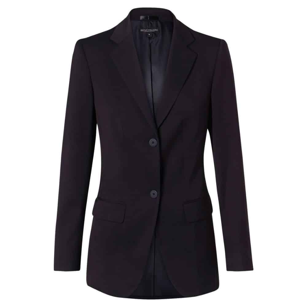 M9206_Women's PolyViscose Stretch Two Buttons Mid Length Jacket-Navy
