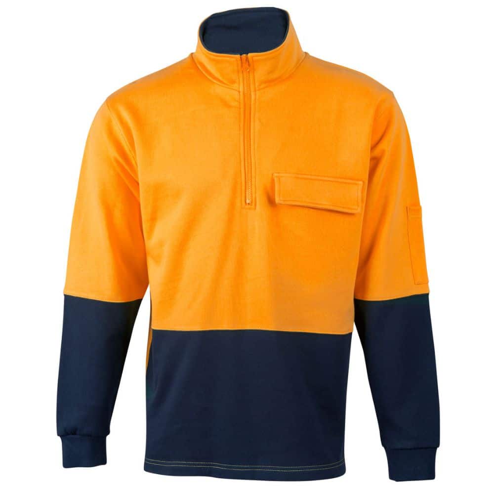 SW47_HI-VIS TWO TONE COTTON FLEECY SWEAT-Orange Navy