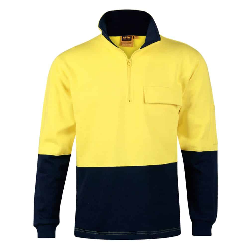 SW47_HI-VIS TWO TONE COTTON FLEECY SWEAT-Yellow Navy