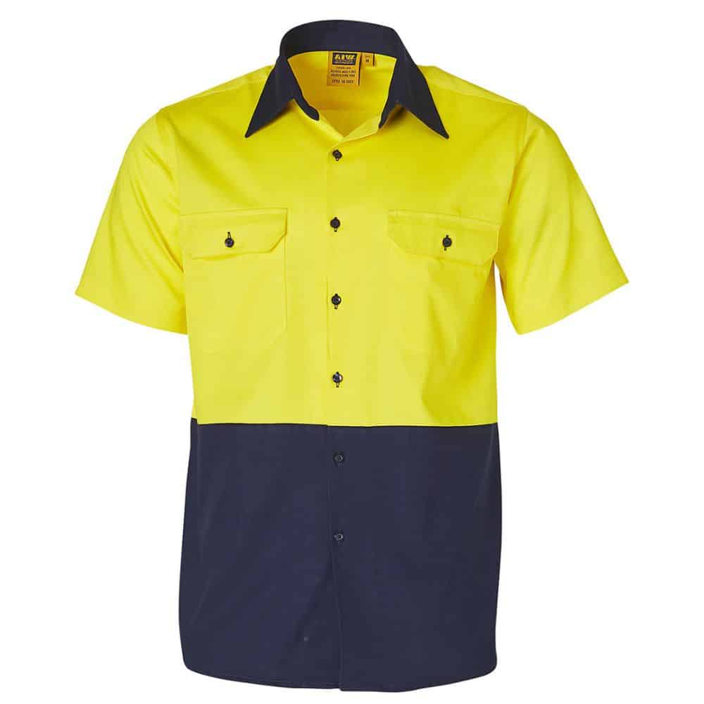 SW53_COTTON DRILL SAFETY SHIRT-Yellow Navy
