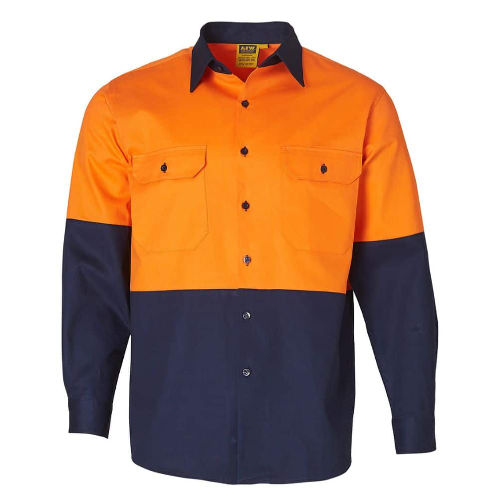 SW54 COTTON DRILL SAFETY SHIRT-Orange Navy