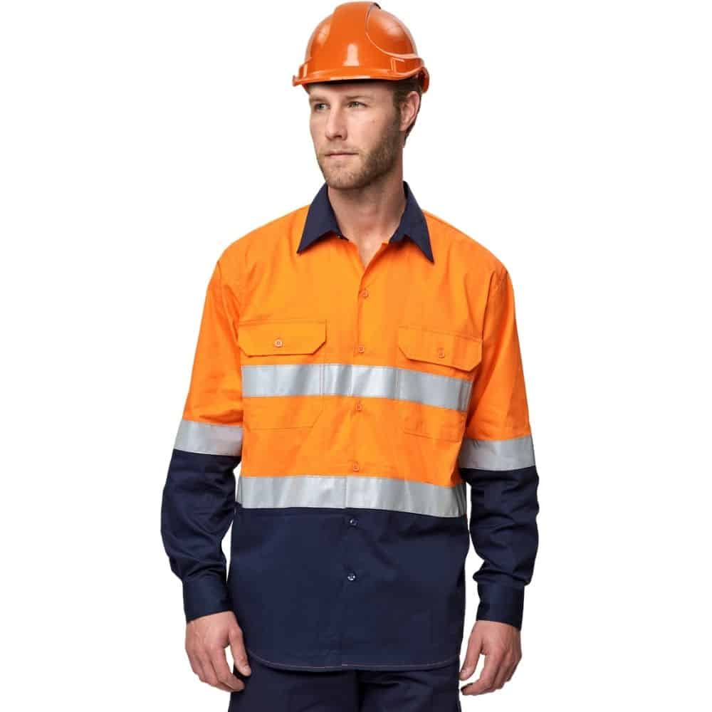 SW82_AS_-Unisex-Hi-VisCool-Breeze-Safety-LS-ShirtGeneric-Tape_Orange-Navy_model