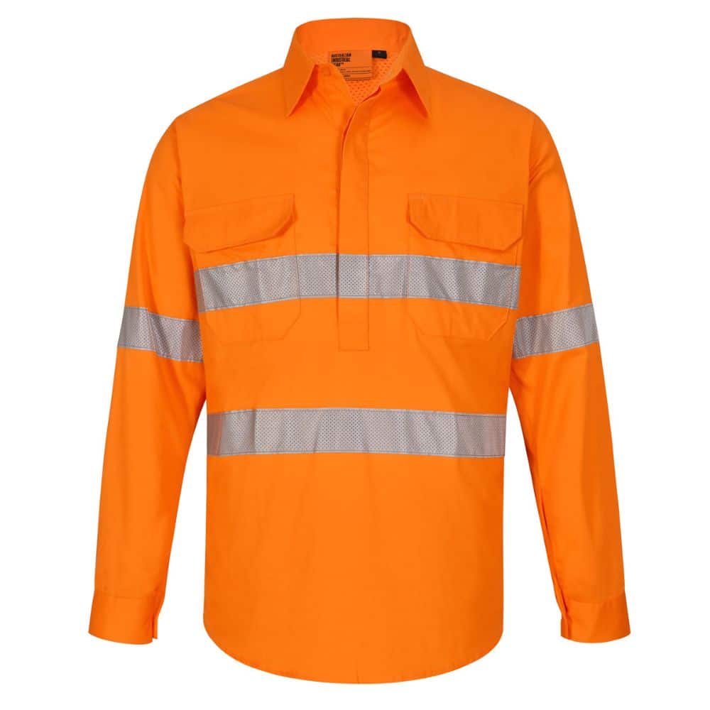 SW87_UNISEX-HI-VIS-COOL-BREEZE-CLOSED-FRONT-LS-SHIRT-WITH-PERFORATED-TAPE-Orange