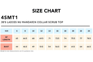 Size Chart_4SMT1_JB'S LADIES NU MANDARIN COLLAR SCRUB TOP