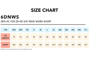 Size Chart_6DNWS_JB'S HI VIS (D+N) SS 150G WORK SHIRT