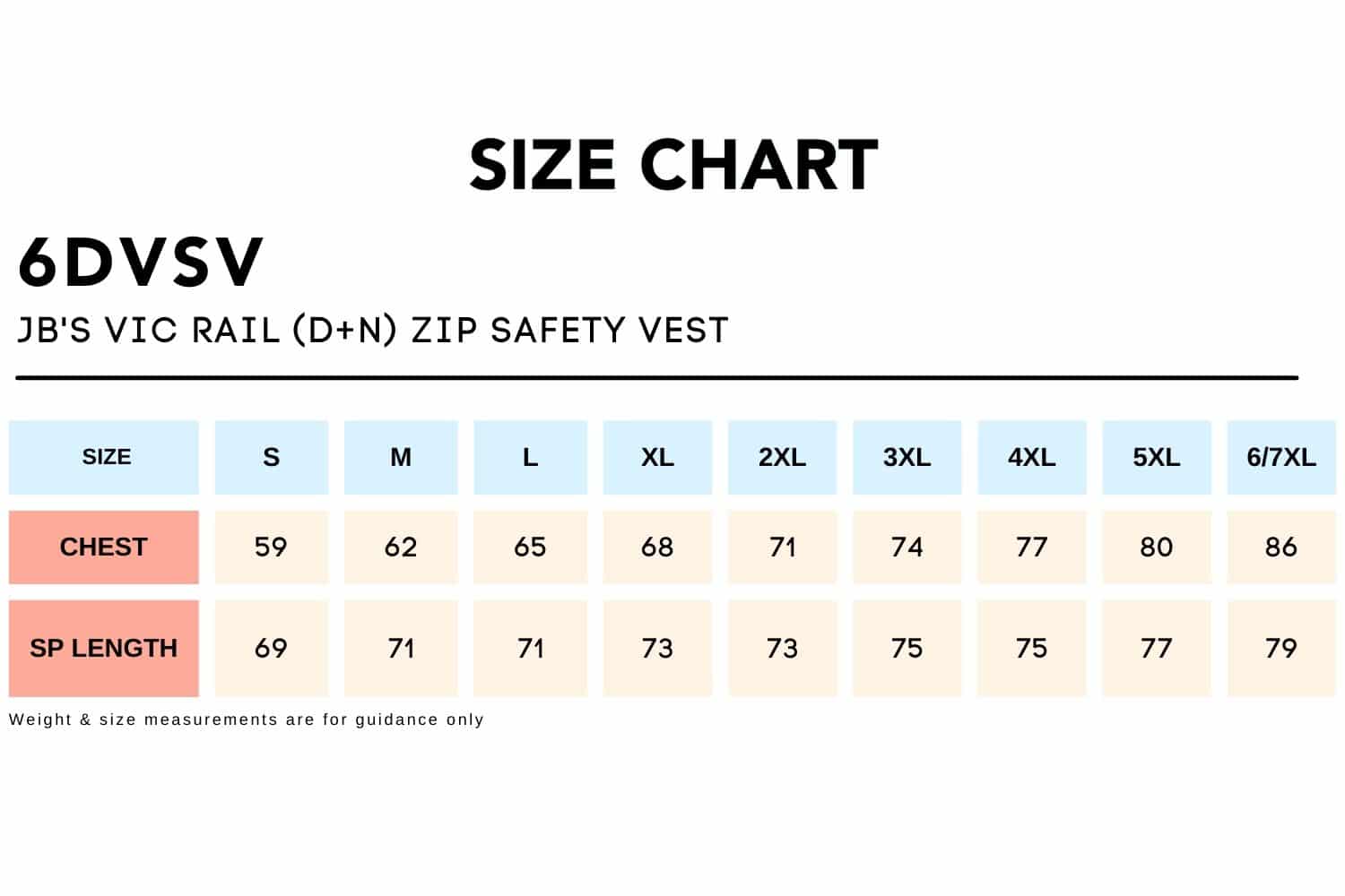 Size Chart_6DVSV_JB'S VIC RAIL (D+N) ZIP SAFETY VEST