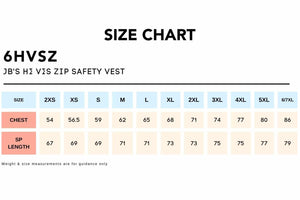 Size Chart_6HVSZ_JB'S HI VIS ZIP SAFETY VEST
