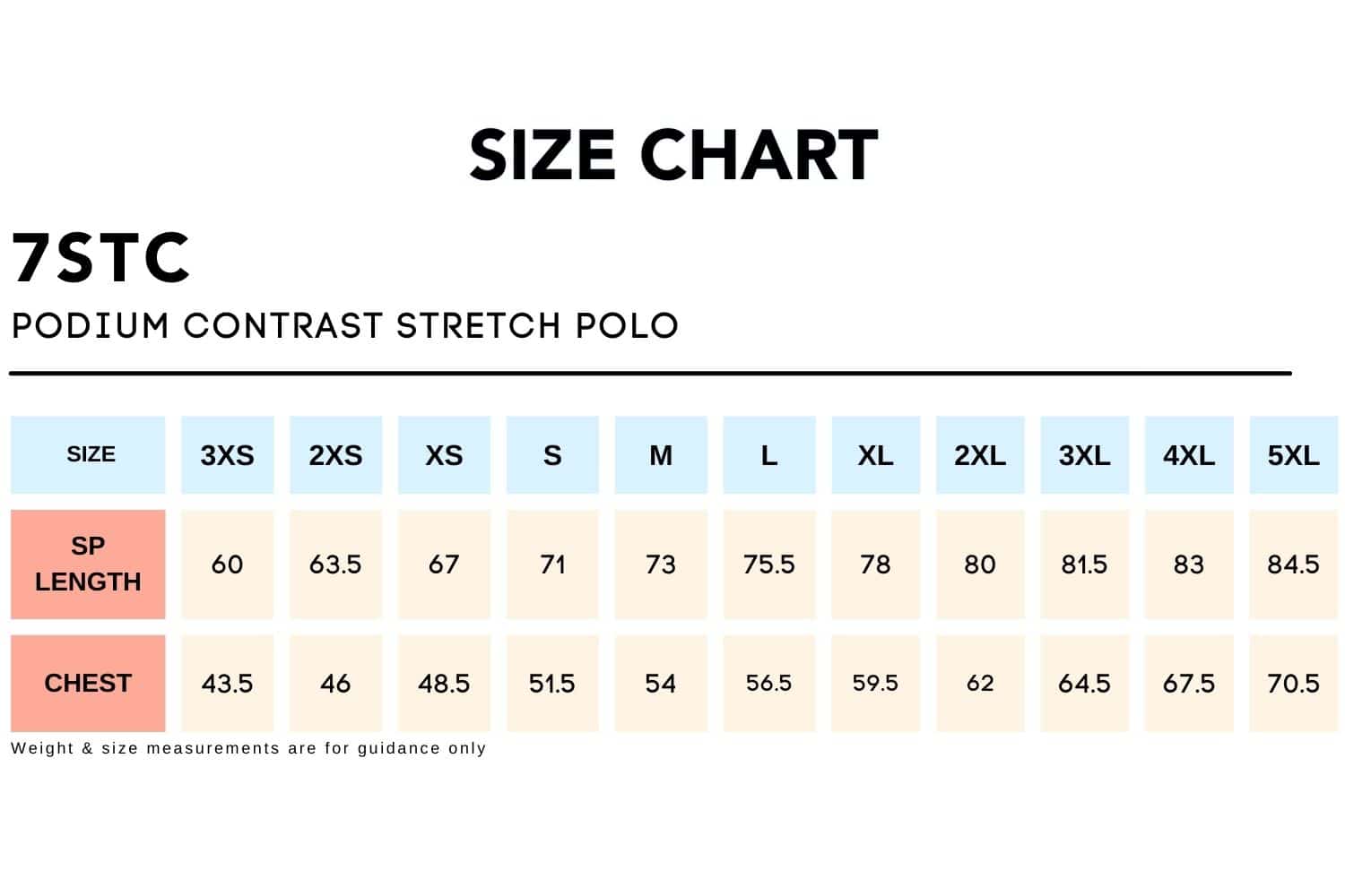 Size Chart_7STC_PODIUM CONTRAST STRETCH POLO