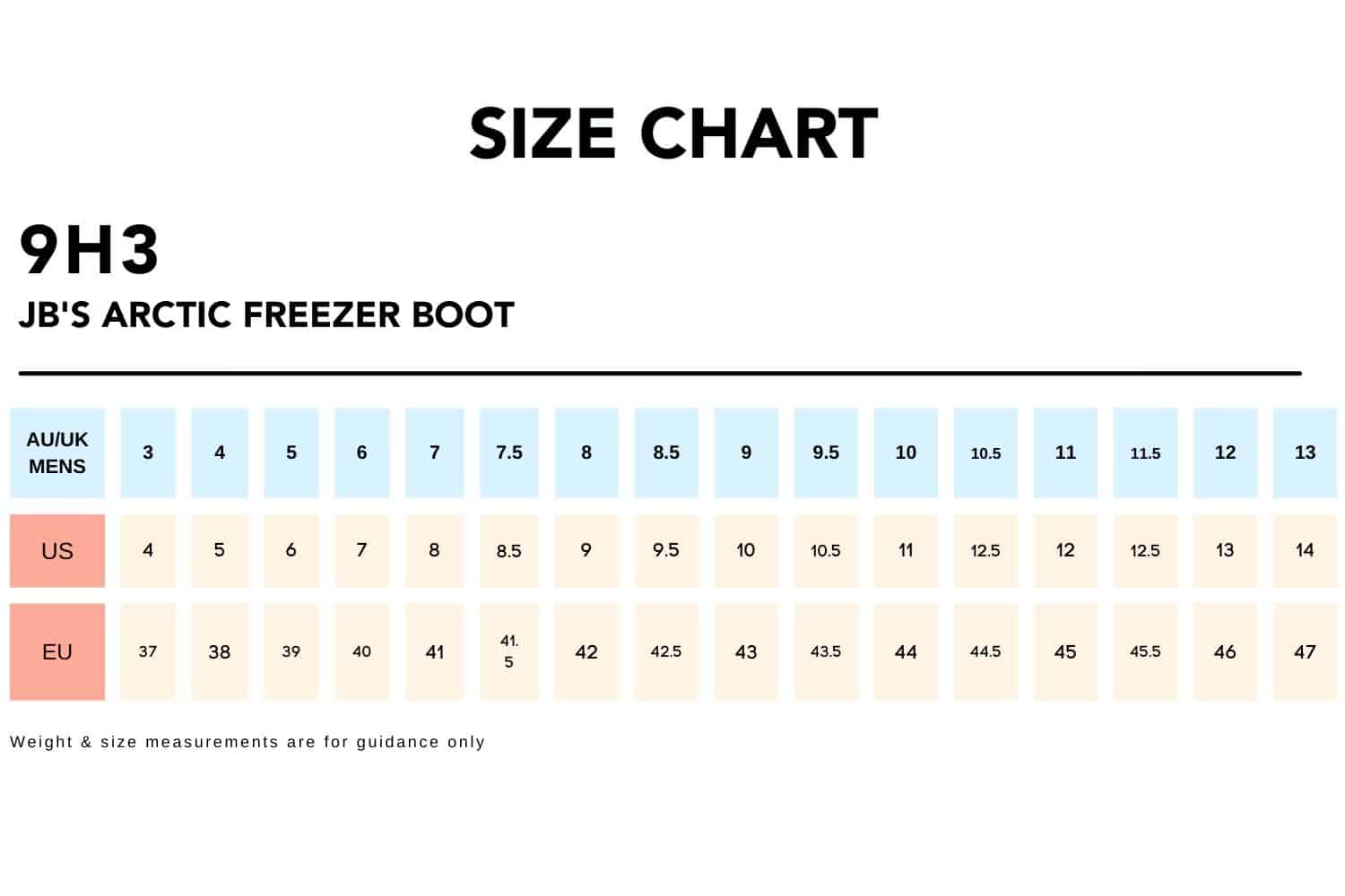 Size Chart_9H3 JB'S ARCTIC FREEZER BOOT