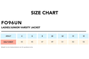 Size Chart_FO96UN_LadiesJunior Varsity Jacket