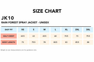 Size-Chart_JK10-RAIN-FOREST-Spray-Jacket-Unisex
