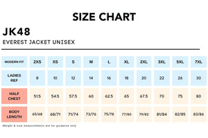 Size Chart_JK48_EVEREST JACKET UNISEX