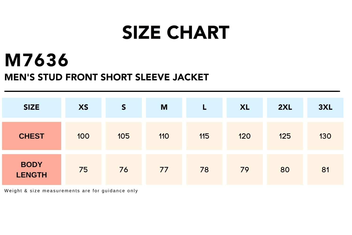 Size-Chart_M7636-Mens-Stud-Front-Short-Sleeve-Jacket